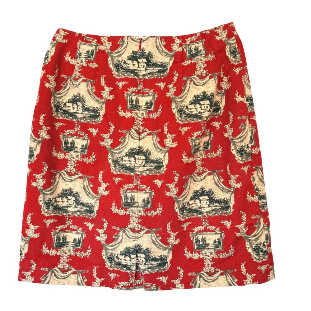 Vintage Talbots Petites Red Toile de Jouy Cotton Skirt Size 8P - Picture 4 of 7